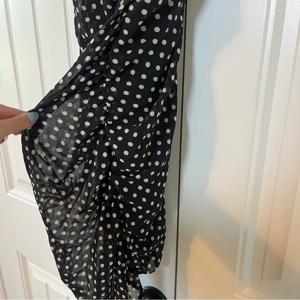 Polka Dot Ruched Dress Sleeveless Size 6 Cocktail Guest Event Casual Chic - Picture 4 of 9